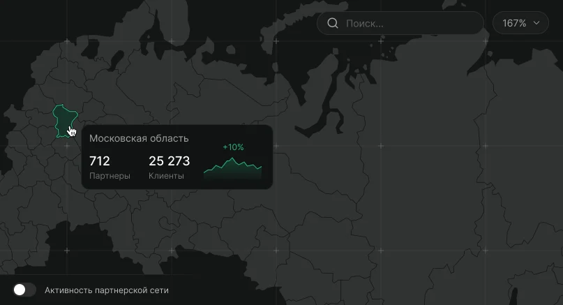 Карта партнерской сети в спокойном состоянии