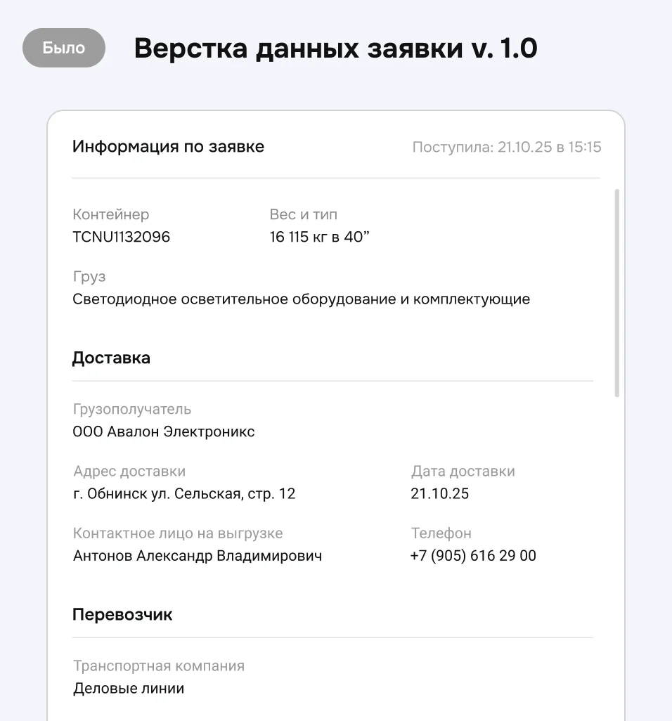 Верстка данных заявки v. 1.0